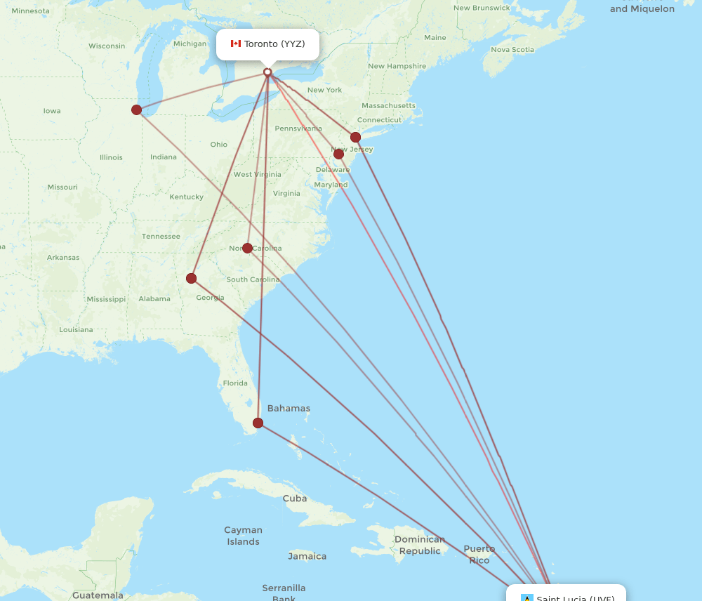 UVF-YYZ flight routes