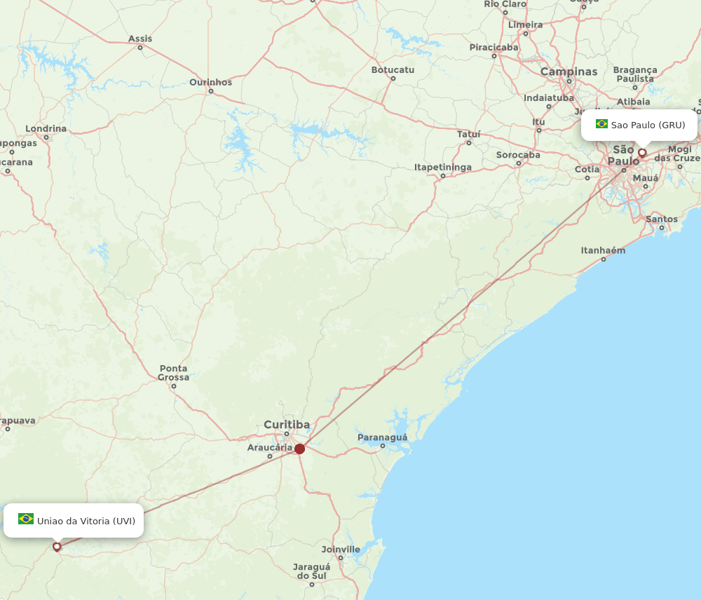 UVI to GRU flights and routes map