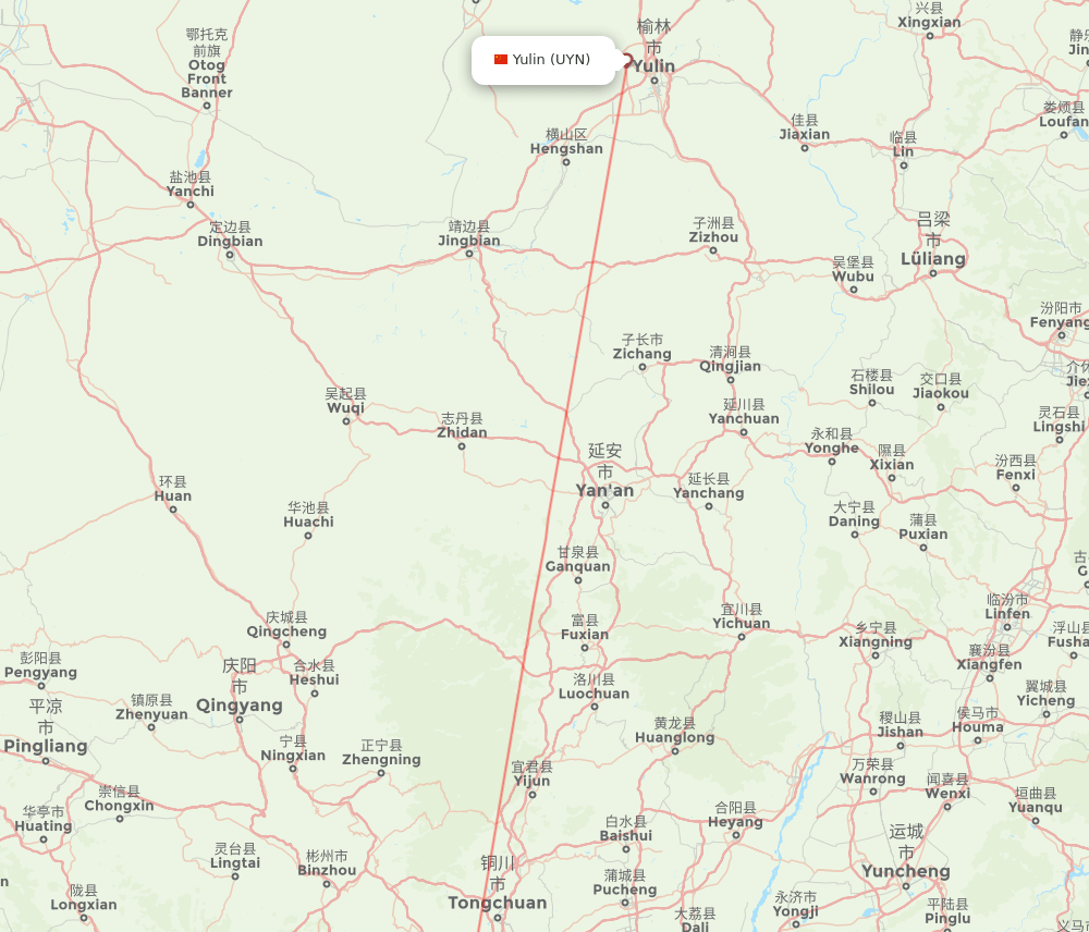 UYN to XIY flights and routes map