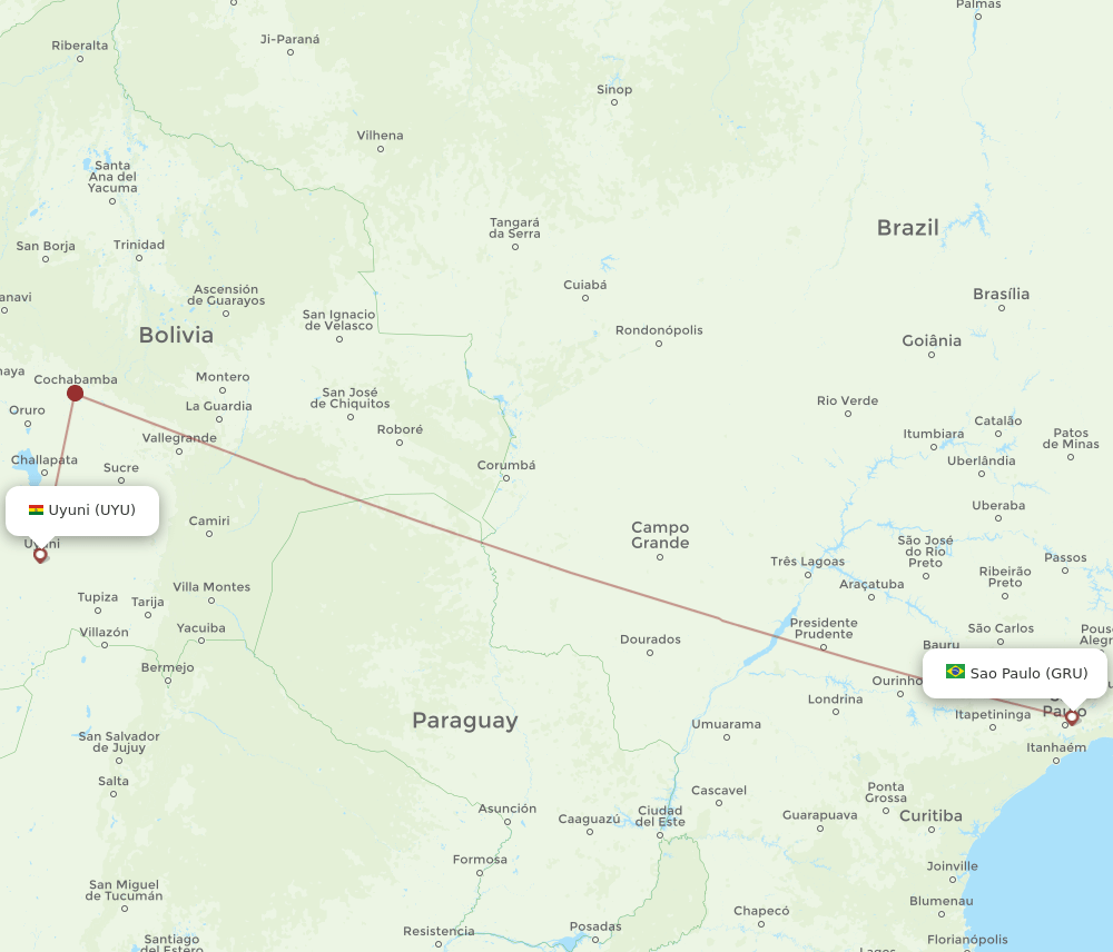 Uyuni - Sao Paulo route map and flight paths