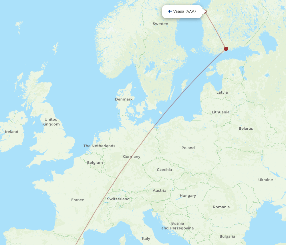 Alicante - Vaasa route map and flight paths