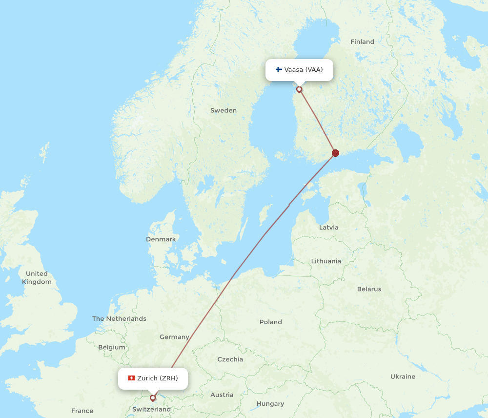 Zurich - Vaasa route map and flight paths