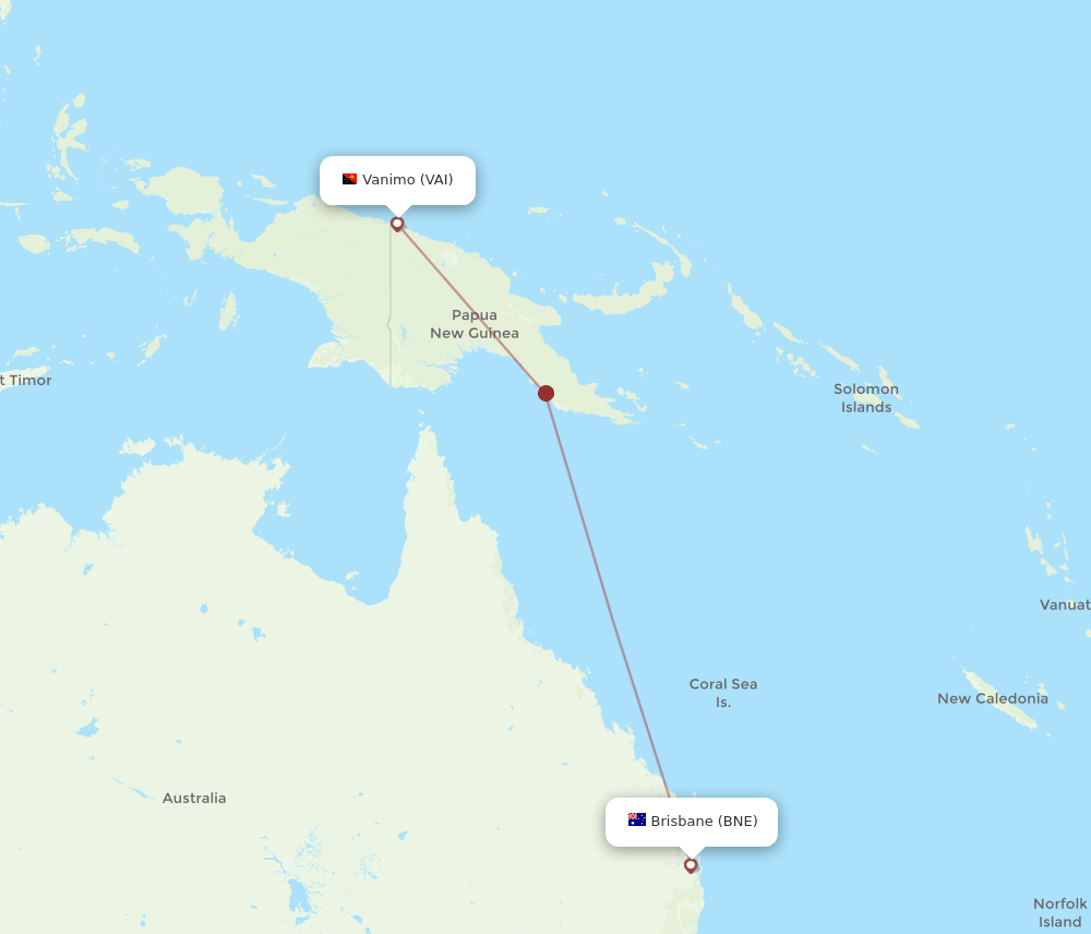 VAI to BNE flights and routes map