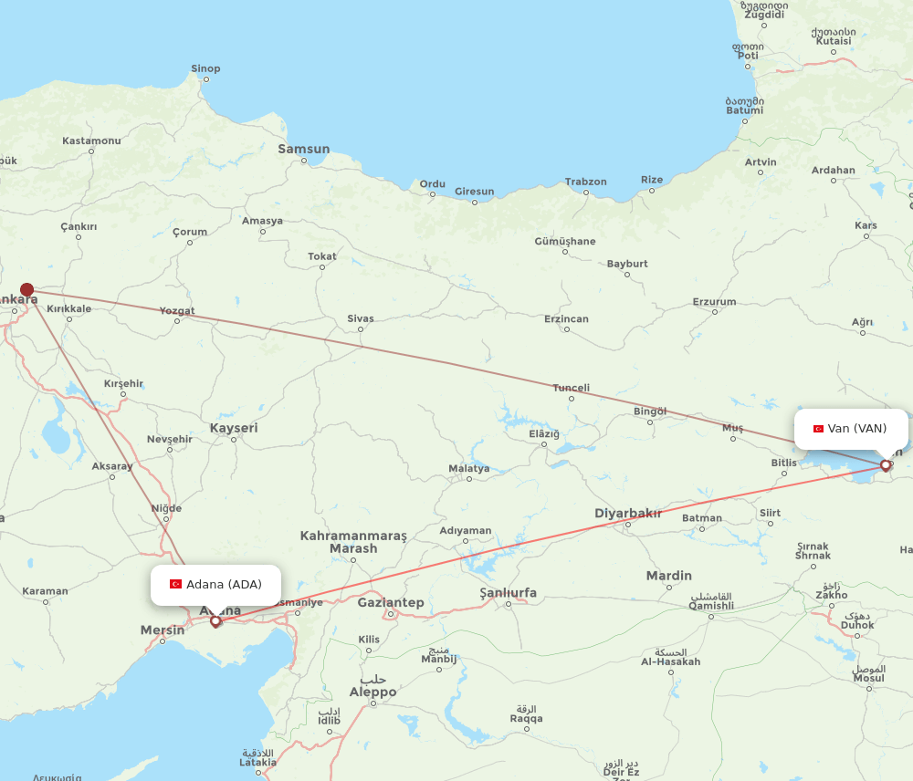 VAN to ADA flights and routes map