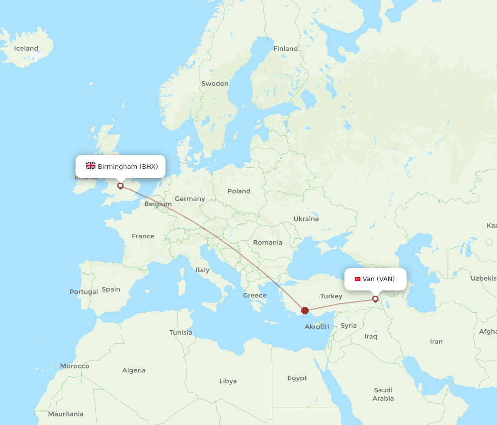 Van - Birmingham route map and flight paths