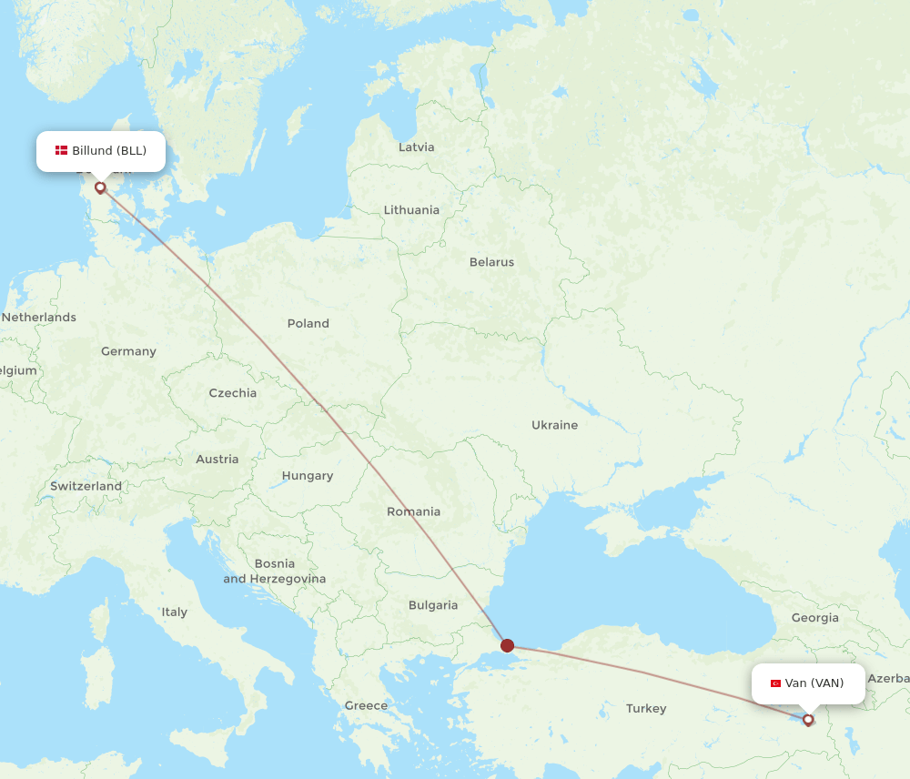 BLL to VAN flights and routes map