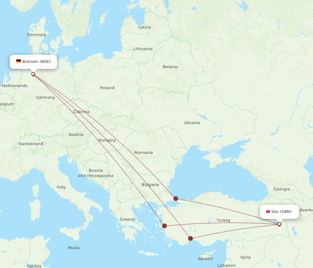 Bremen - Van route map and flight paths