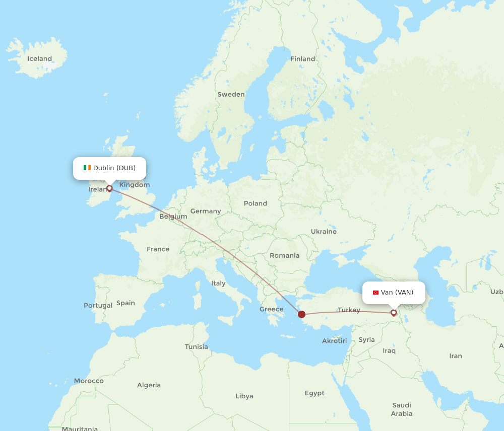 Dublin - Van route map and flight paths