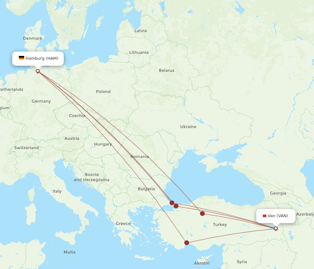 VAN to HAM flights and routes map