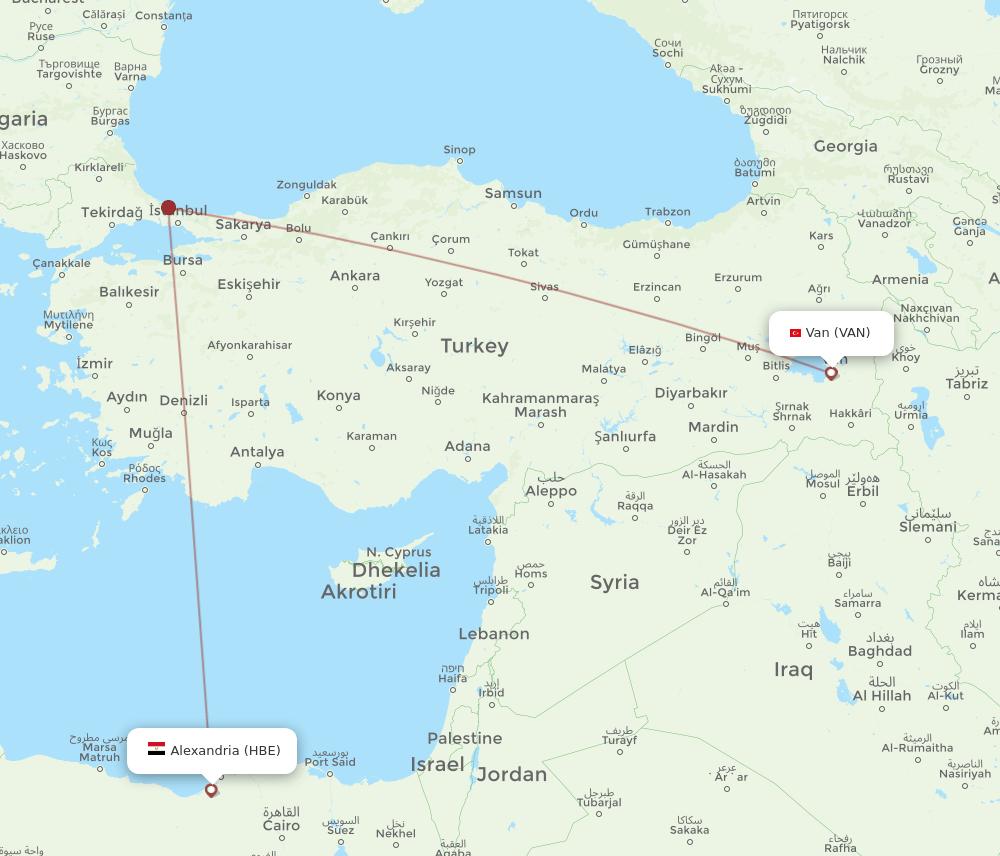 VAN to HBE flights and routes map