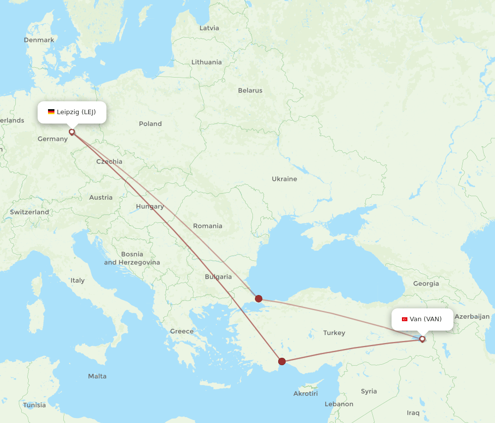 LEJ to VAN flights and routes map