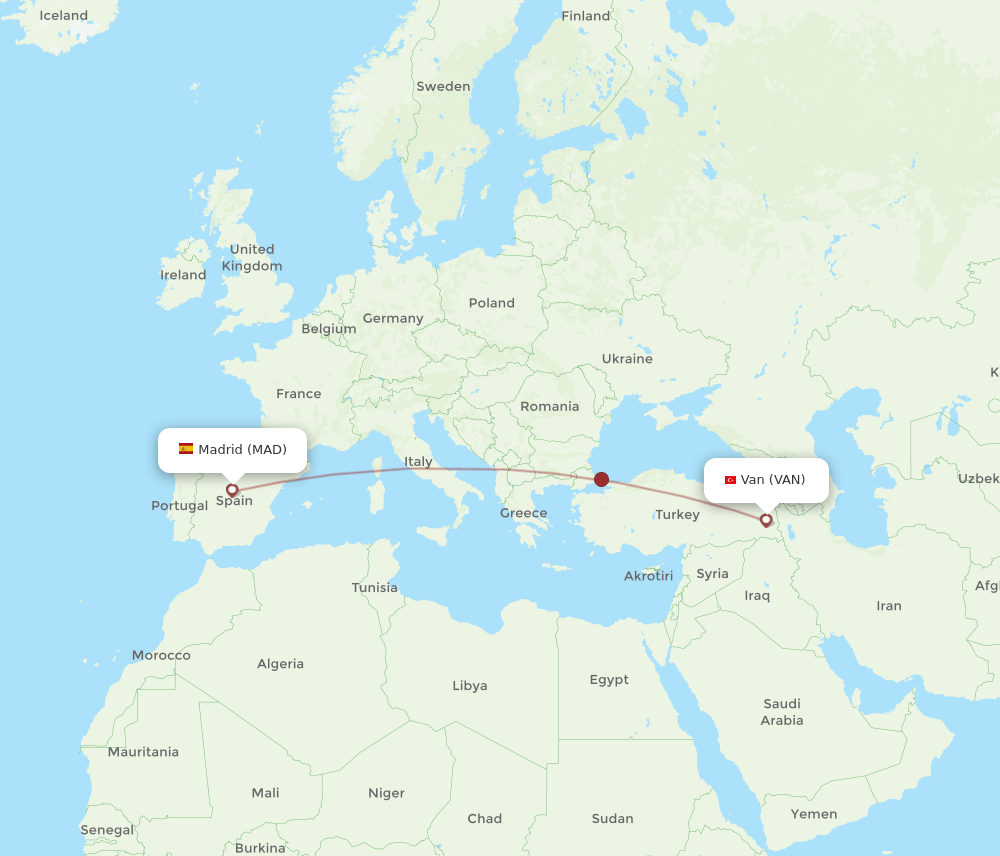 Madrid - Van route map and flight paths