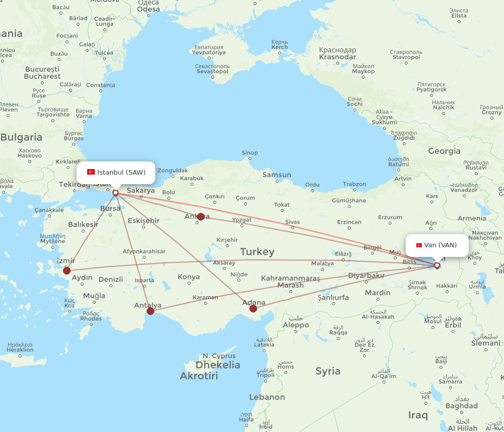 VAN to SAW flights and routes map