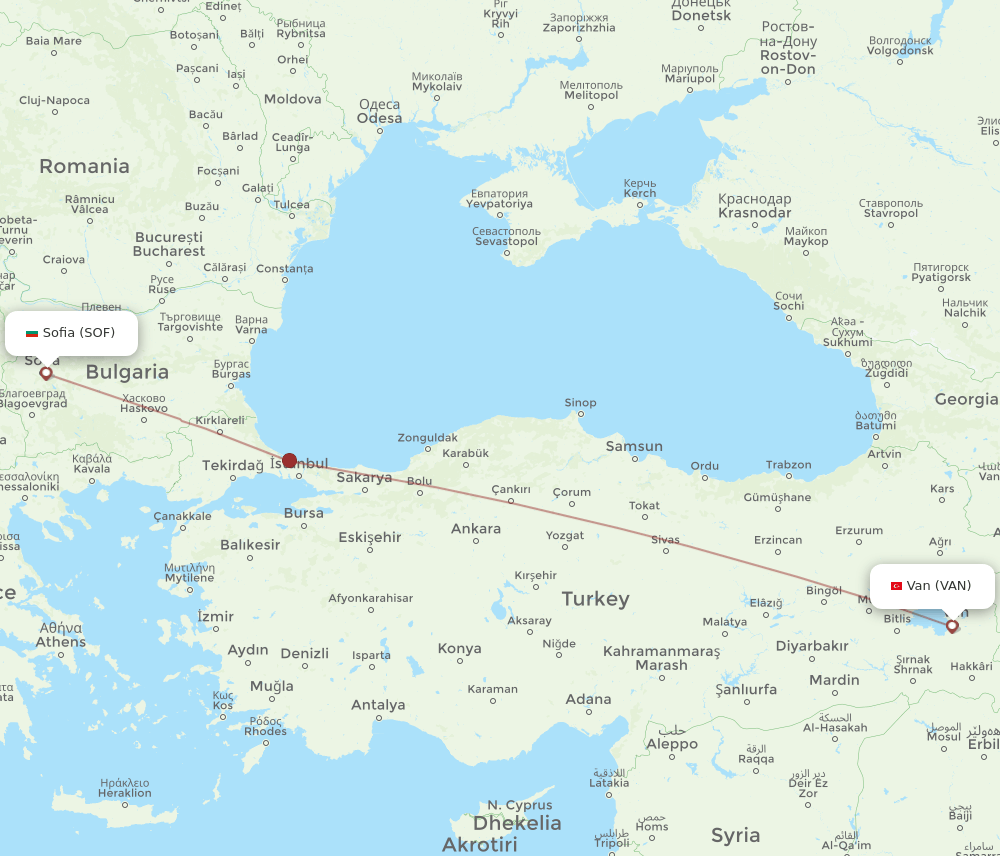VAN to SOF flights and routes map