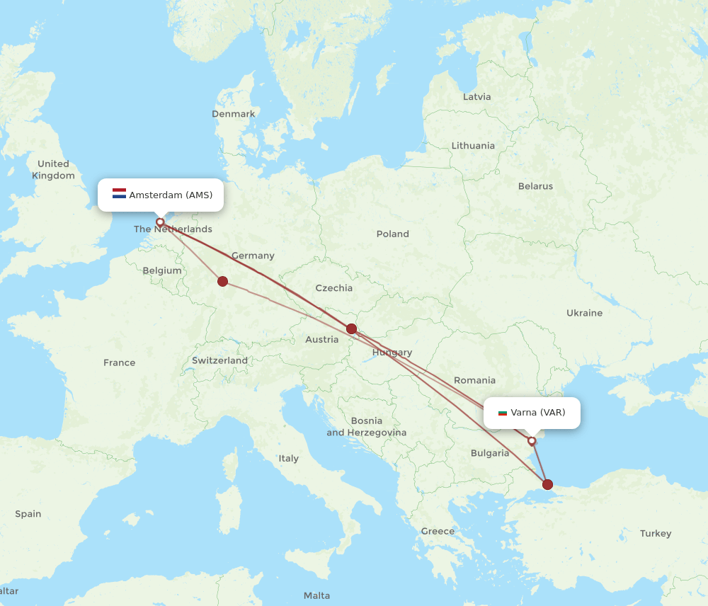 VAR to AMS flights and routes map