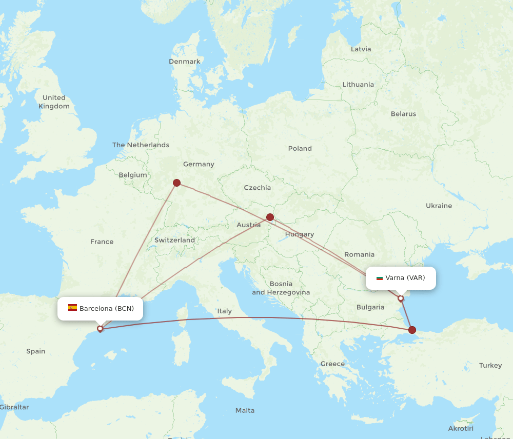 VAR-BCN flight routes