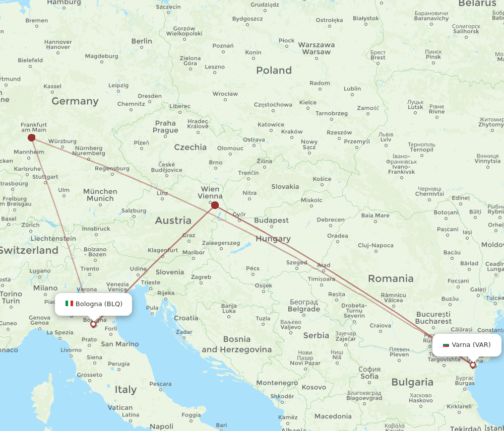 VAR to BLQ flights and routes map