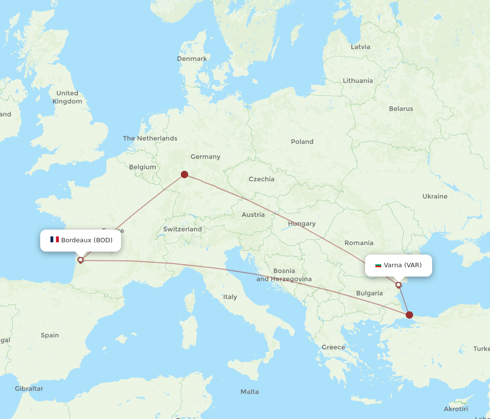 VAR to BOD flights and routes map