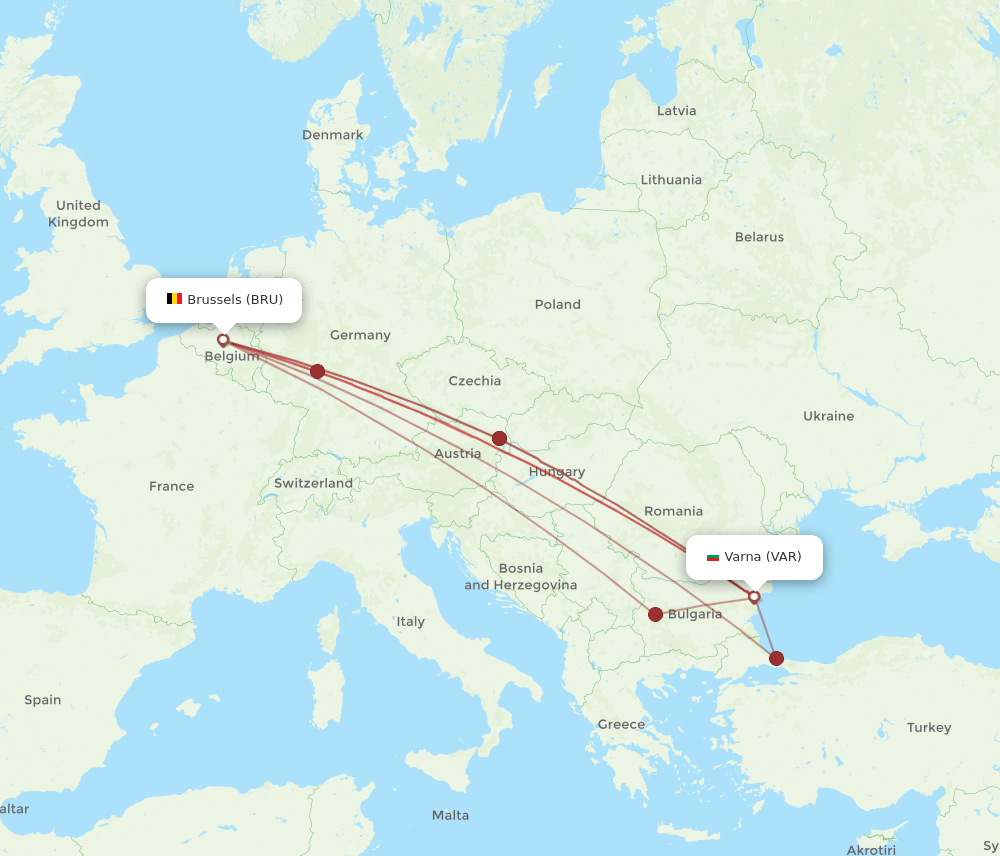 VAR-BRU flight routes