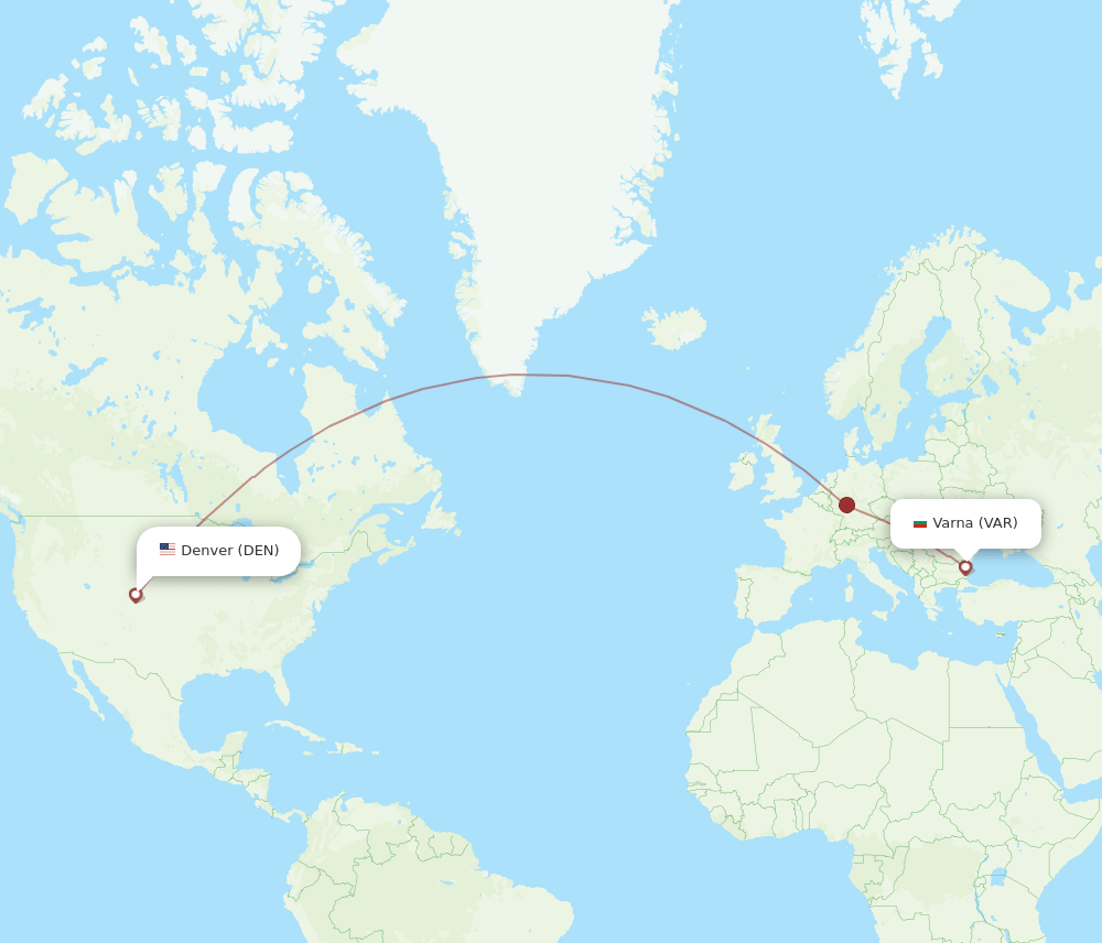 Denver - Varna route map and flight paths
