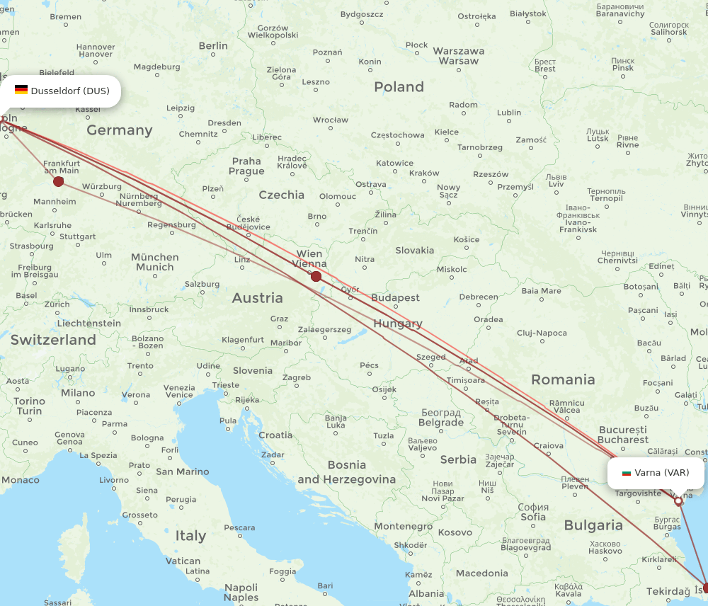 VAR-DUS flight routes
