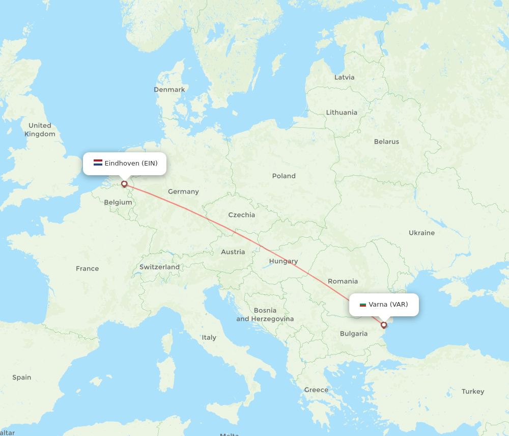 Varna - Eindhoven route map and flight paths