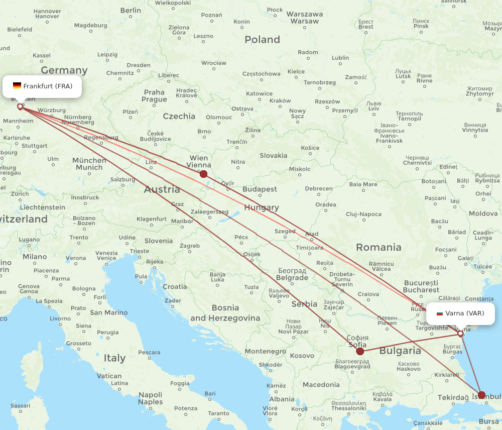 VAR-FRA flight routes
