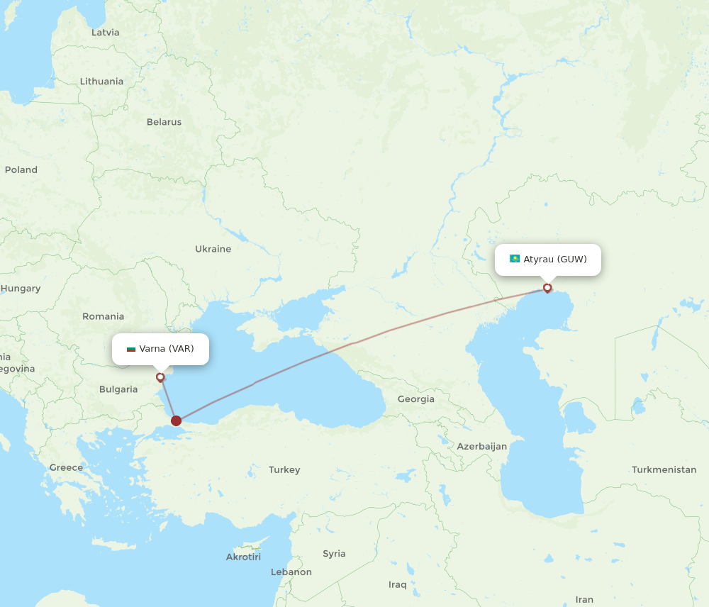 VAR-GUW flight routes