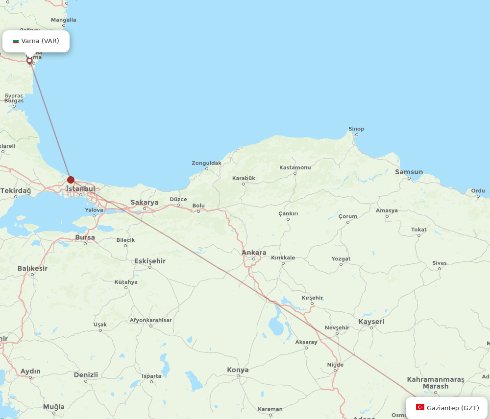 VAR-GZT flight routes