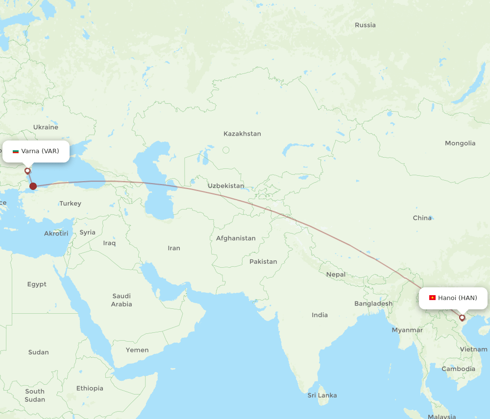 VAR to HAN flights and routes map
