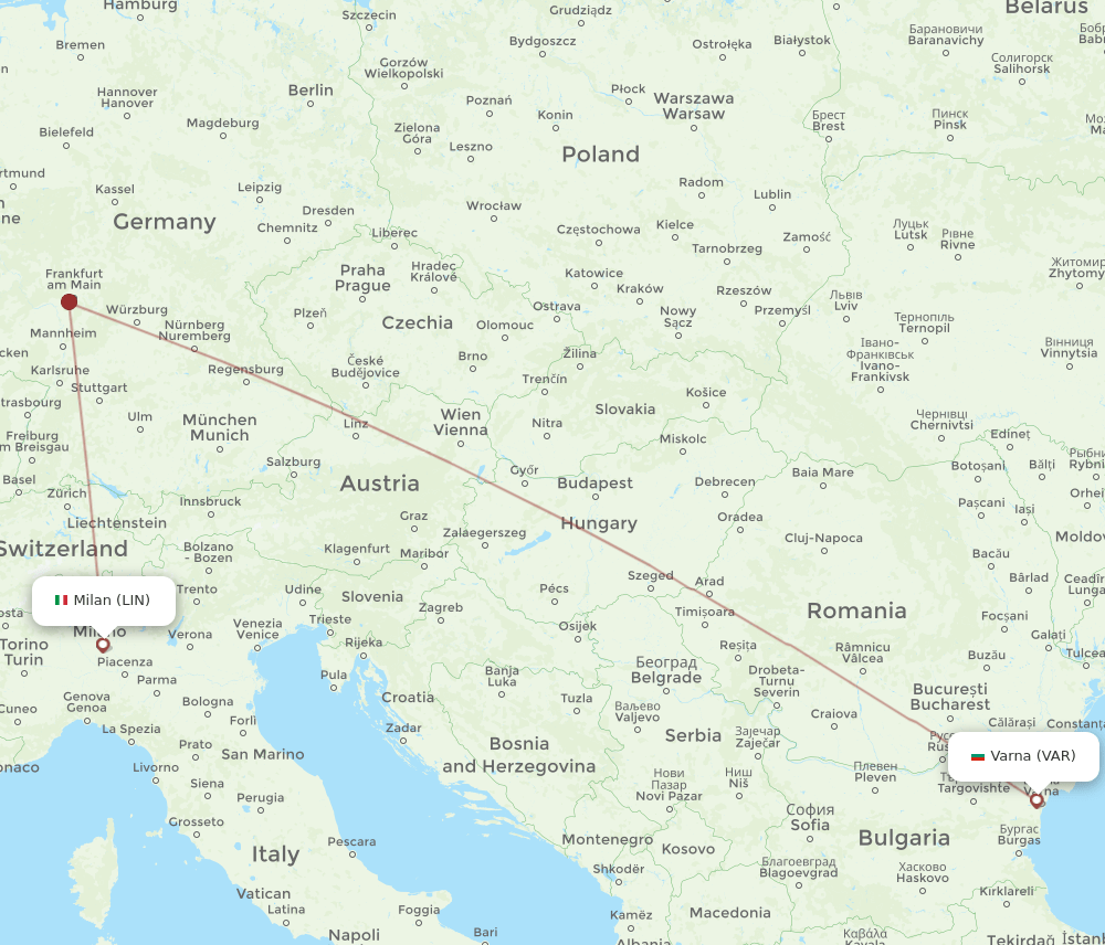 Milan - Varna route map and flight paths