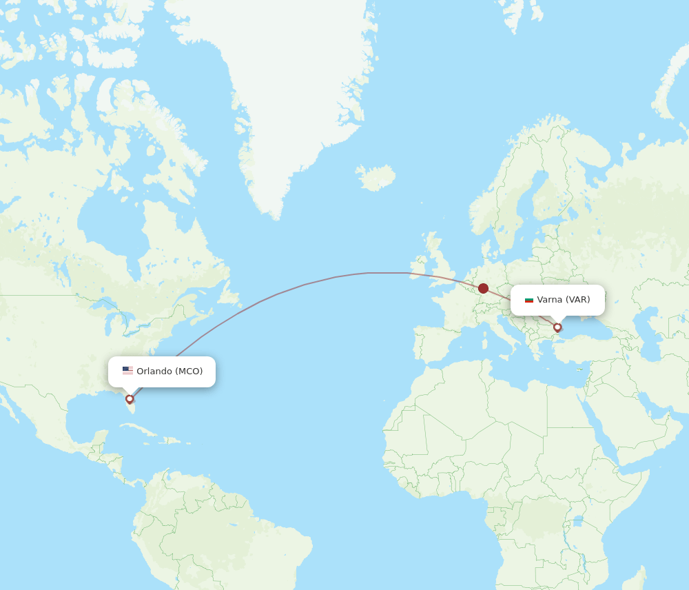 Orlando - Varna route map and flight paths