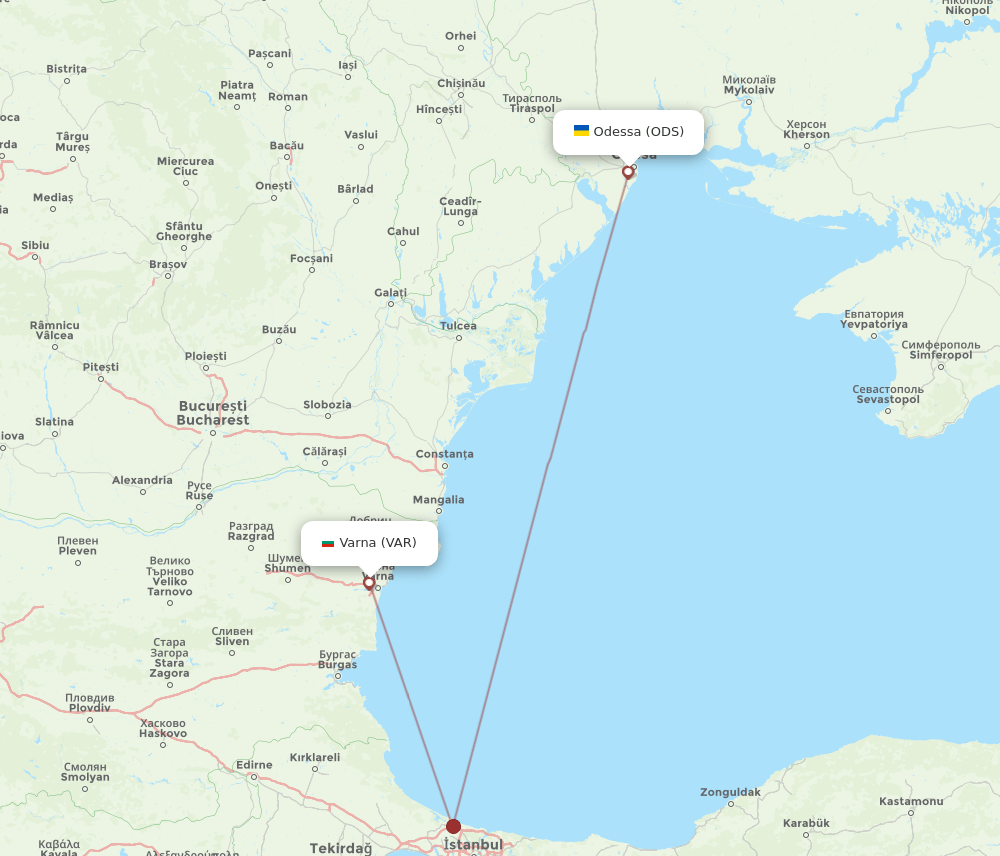 Varna - Odessa route map and flight paths
