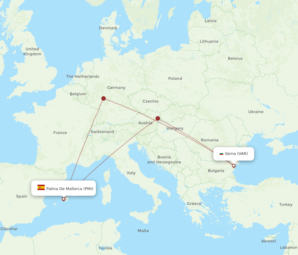 VAR to PMI flights and routes map