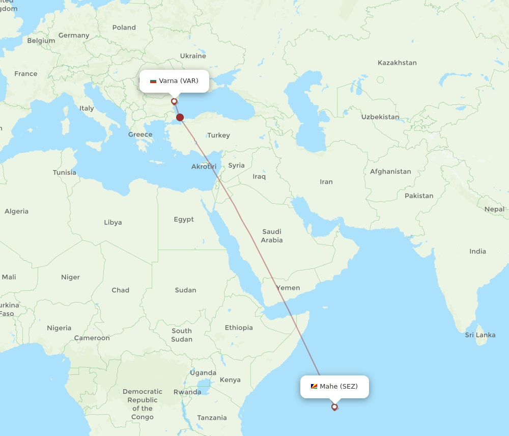 VAR to SEZ flights and routes map
