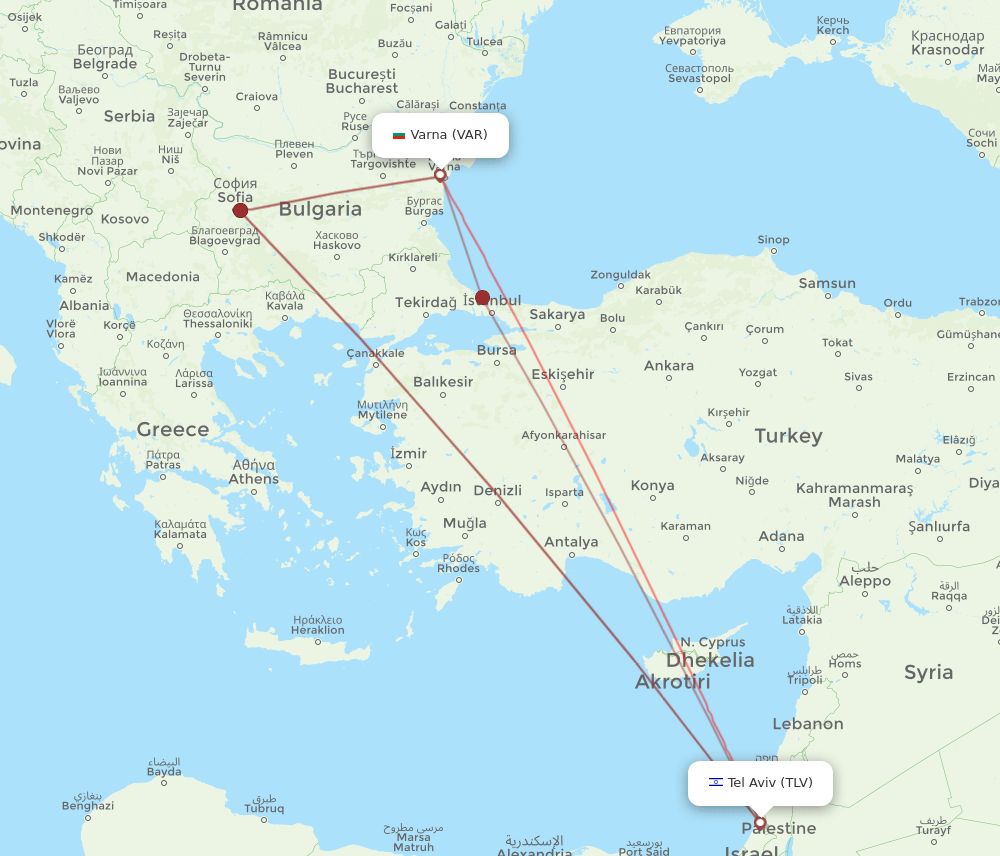 VAR to TLV flights and routes map