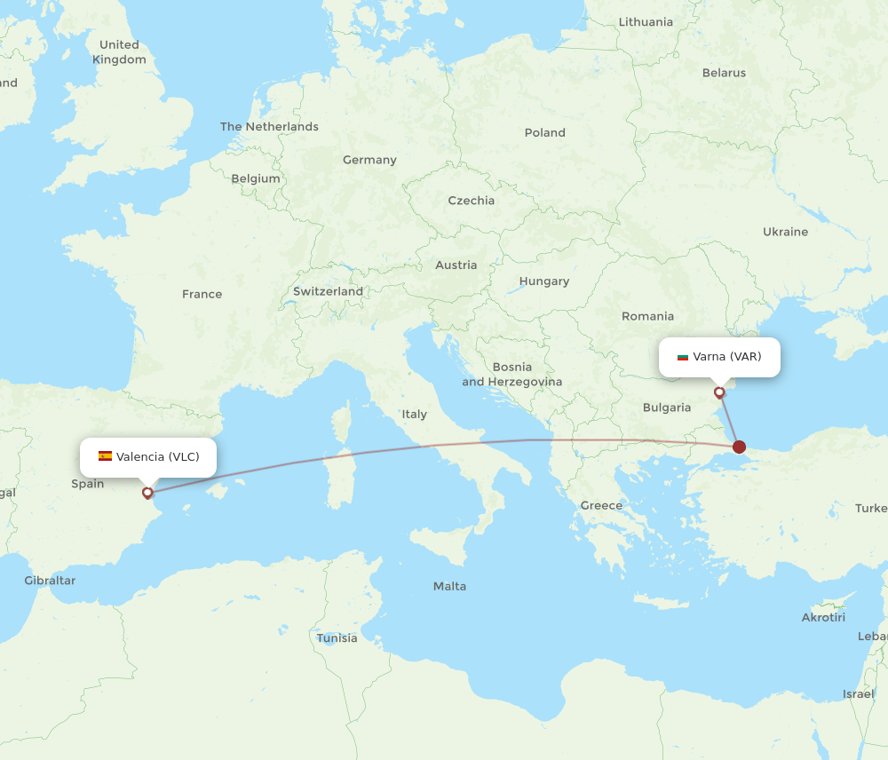 VAR to VLC flights and routes map