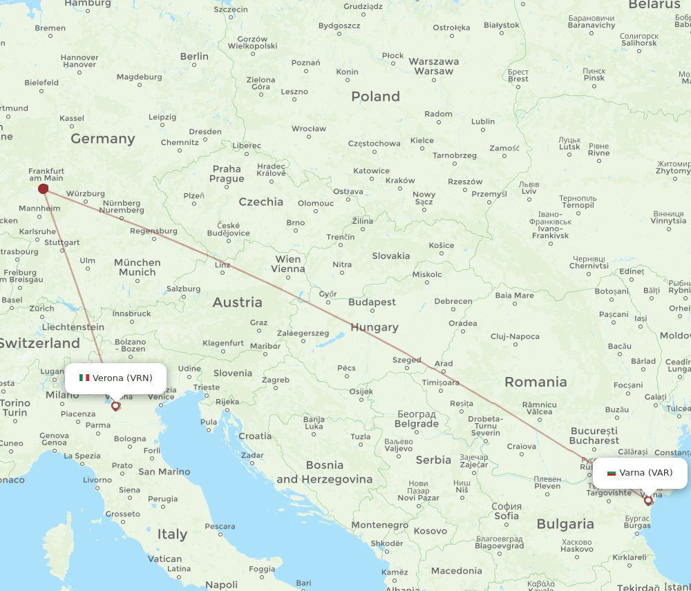 Verona - Varna route map and flight paths
