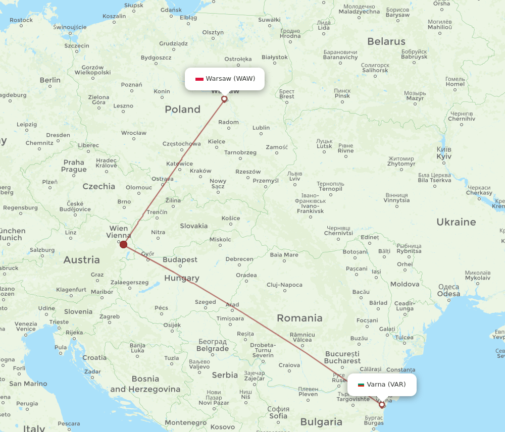 VAR to WAW flights and routes map
