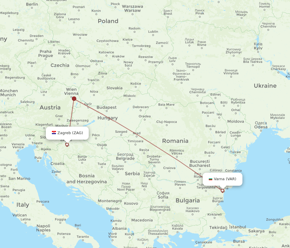 ZAG to VAR flights and routes map