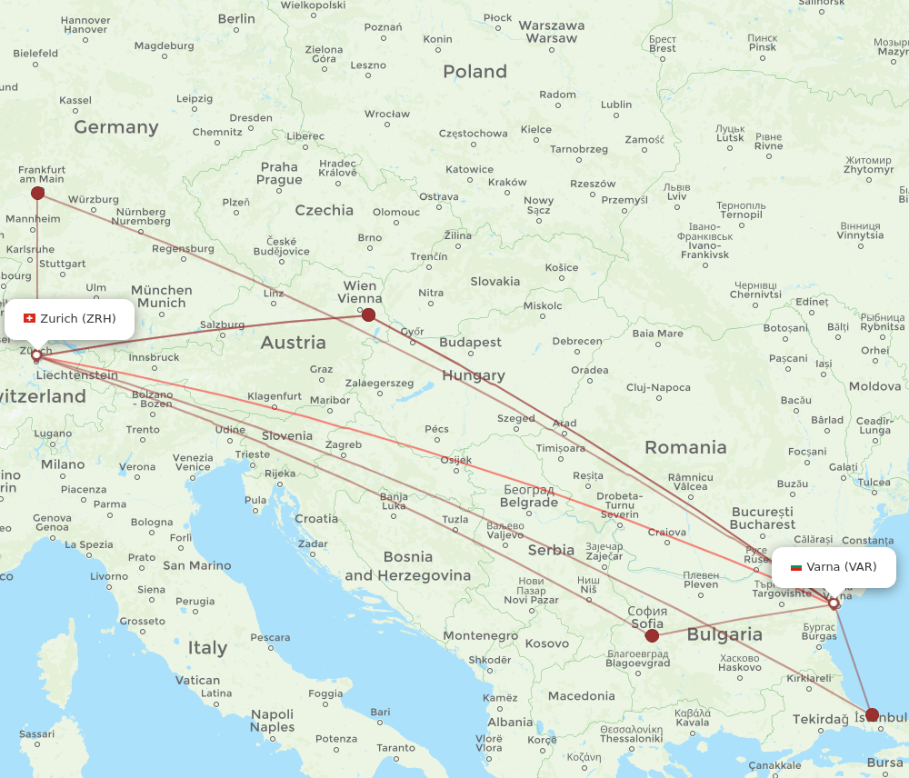 VAR-ZRH flight routes