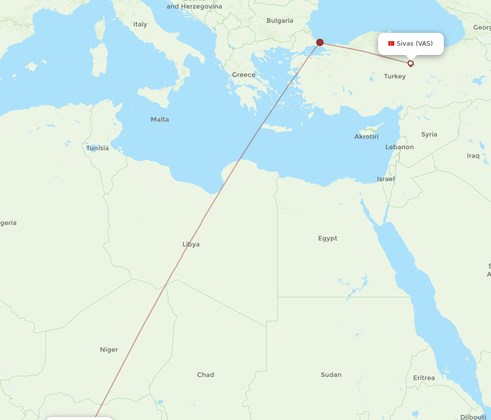 VAS to ABV flights and routes map