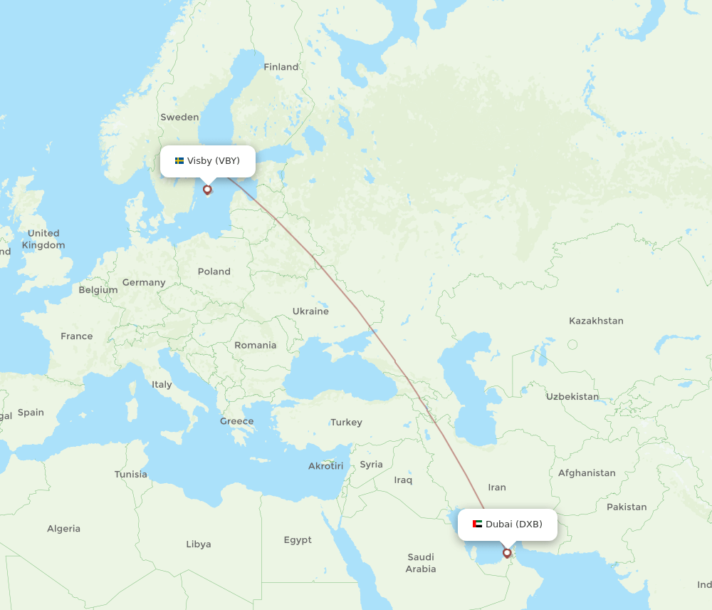 VBY to DXB flights and routes map