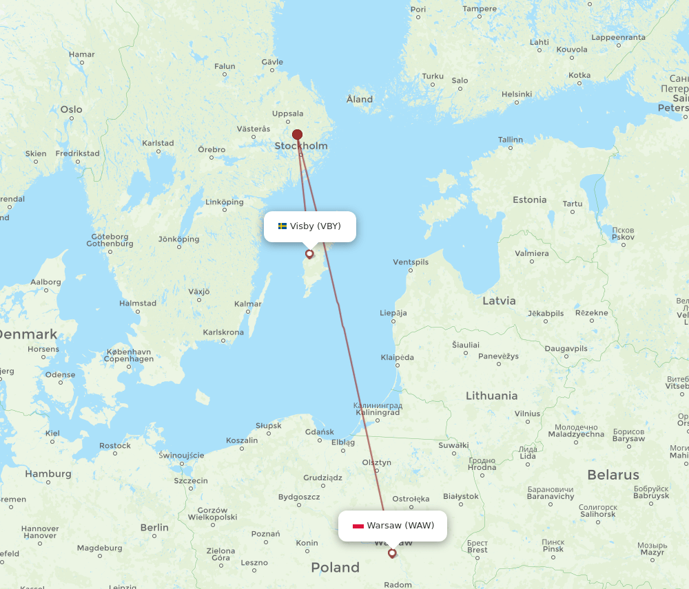VBY-WAW flight routes
