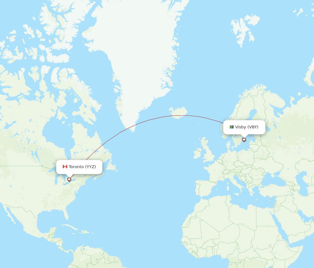 Toronto - Visby route map and flight paths