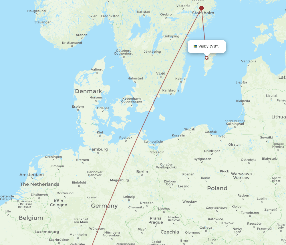 Zurich - Visby route map and flight paths