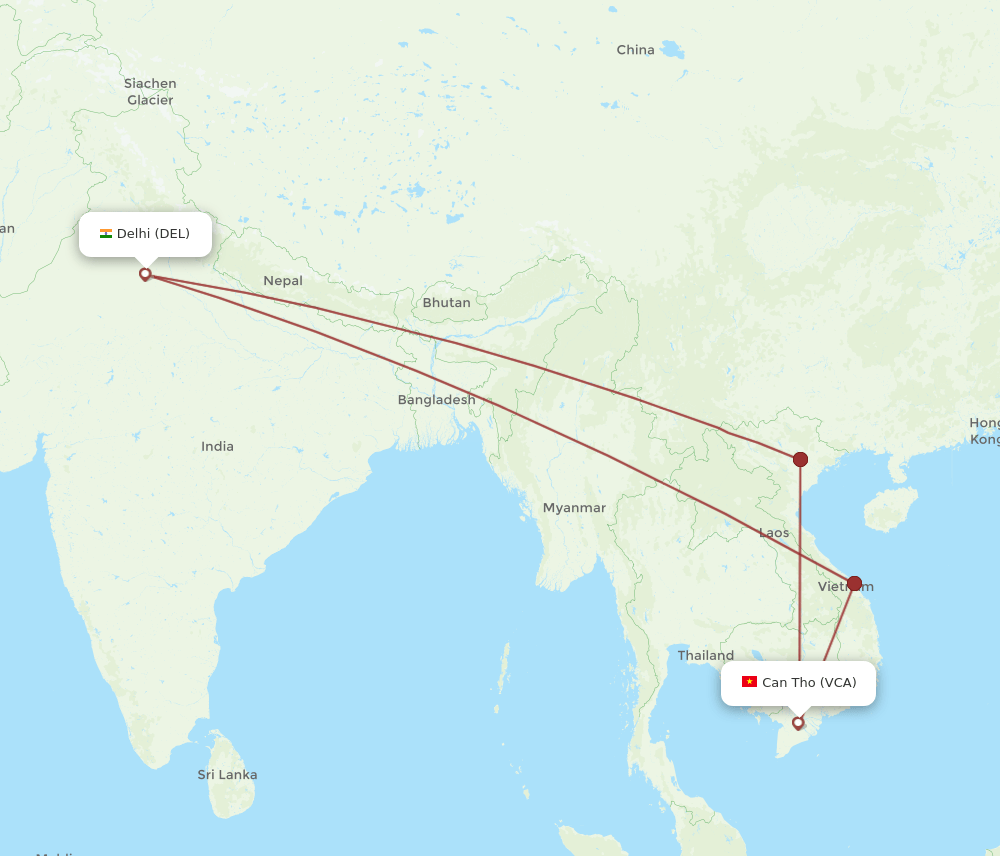 VCA-DEL flight routes