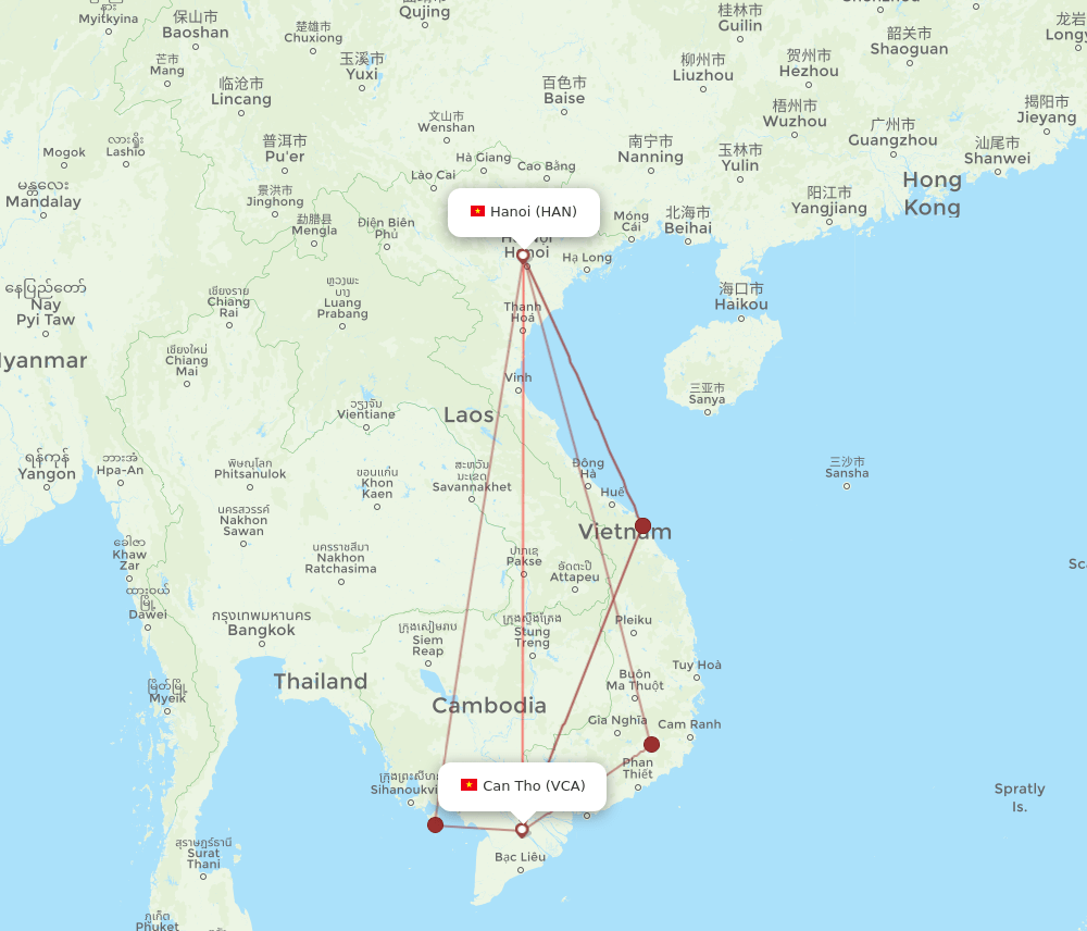 VCA-HAN flight routes