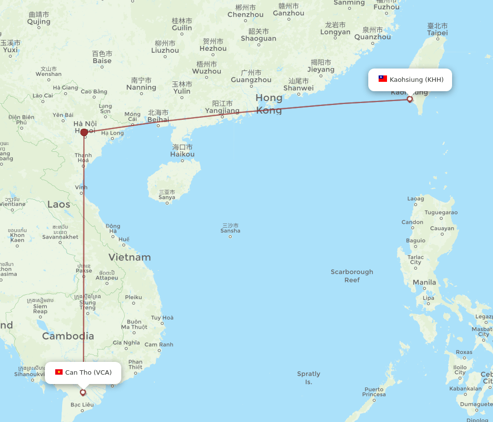 VCA-KHH flight routes