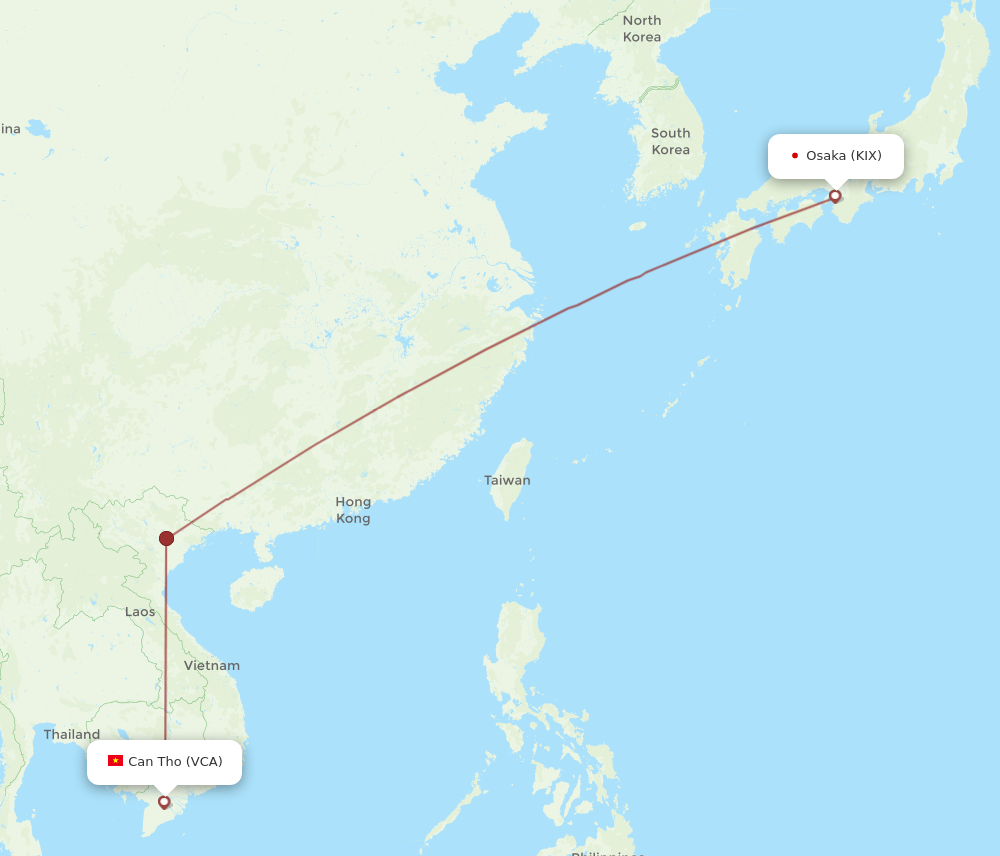 VCA to KIX flights and routes map